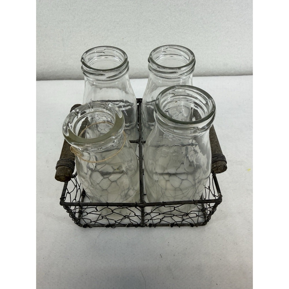 Vintage Decorative Farmhouse Chicken Wire Mini Bottle Carrier With 4 Bottles